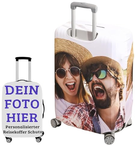 Personalisierter Kofferschutzhülle mit Deinem Foto, Gestalten Sie Ihre eigene individuelle Gepäckhülle, Doppelseitig Designs kofferhülle, Hochelastische Waschbare (M)