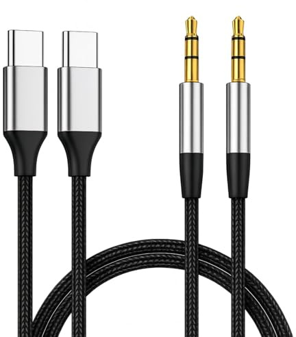 2 Piezas Cable Adaptador USB C a Jack 3.5 Nylon Cuerda trenzada, Adaptador Jack a USB para Smartphone 17/16/15 Serie, Galaxy S24/S23/S22, Cable Auxiliar Coche Tipo C y Jack to USB C para Audio Estéreo