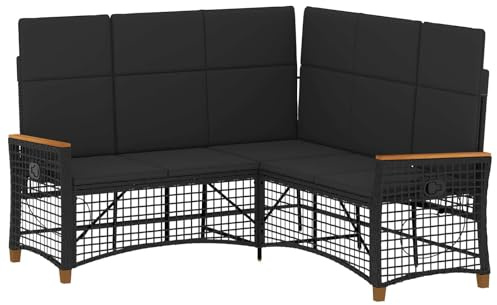 vidaXL Trädgårds fällbar soffgrupp Justerbar Svart 164 x 164 x 112 cm, Modern Rektangulär Rattansoffa, Väderbeständig Utomhusloungemöbel, Terrasssoffa, Själva, Trädgårdsmöbler