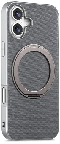 COQUE Funda para Apple iPhone 16 Plus con Soporte Anillo magnético, protección contra caídas y Golpes de 3 m, Ajuste Delgado con Soporte Giratorio de 360° para Oficina, Coche y Gimnasio-Gris