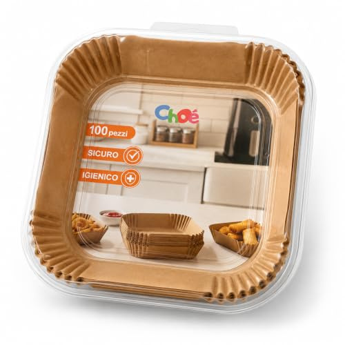 Carta Forno per Friggitrice ad Aria 100 Fogli 24x24 cm, Carta da Forno per Friggitrici ad aria quadrata da 5 a 8 Litri, BPA Free
