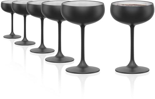 Stölzle Lausitz Elements Sektschalen Schwarz-Silber 230 ml, 6er-Set | Schwarz-silberne Sektschalen für Sekt und Champagner, aus bleifreiem Kristallglas, stoßfest & spülmaschinengeeignet