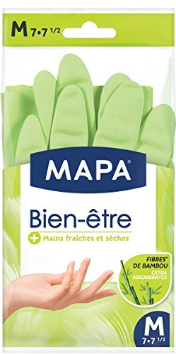 MAPA - Bien être - Gants de ménage textile fibre de bambou - Garde les mains fraiches et sèches - 2 paires - Taille M