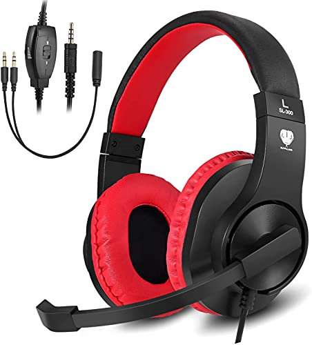 Gaming Headsets for PS4, PS5, PC, Xbox one, Nintendo Switch, Noise Cancelling Over-Ear Headphones with Microphone, BUTFULAKE Gaming Headphones, Bass Surround, Soft Memory Foam, Lightweight (Black-red)