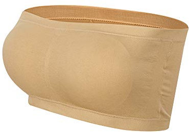 Lemef Women Seamless Bandeau Strapless Bras Stretch Tube Top with Removable Pads Beige