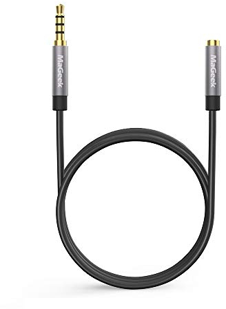 MaGeek Cable alargador de audio estéreo, (2,0 metros) AUX Cable de Extensión, Alargador Jack 3,5mm 4 Pines Jack, Macho a Hembra para Auriculares,iPod, iPad, Car audio,Home Stereo y más.(Negro)