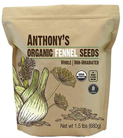 Anthony's Organic Fennel Seeds, 1.5 lb, Whole Seeds, Non-Irradiated, Gluten-Free, Non-GMO