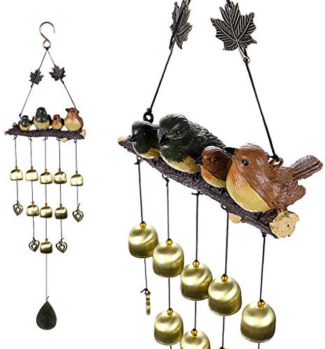 IGNPION Vintage 4 Birds Wind Chime Garden Windchimes for Outdoor Indoor Decor Perfect for Home Yard Decoration Come with Hook（Green+Brown）