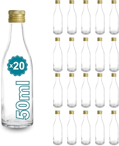 Lot de 20 Mini Bouteilles en Verre 50 ml (5 cl) avec Bouchon – Mignonnettes Vides pour Alcool, Whisky, Rhum, Liqueur | Cadeau Invités Mariage | Espirito Rebelde