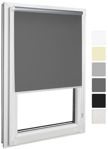 Home-Vision® Verdunkelungsrollo Klemmfix, ohne Bohren mit Klämmträgern, Fensterrollo, Seitenzugrollo, Verdunklungsrollo, Lichtundurchlässig Thermorollo (Graphit, B60cm x H220cm)