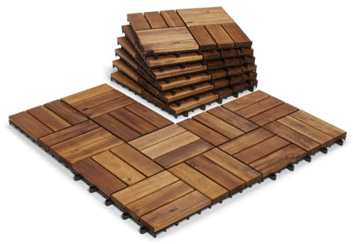 CLICK-DECK 12 Slat HARDWOOD Decking Tiles - Patio, Balcony, Roof Terrace, Hot Tub, Deck Tiles Flooring Decking Cheap Prices for Large Quantities (72x Hardwood Tiles)