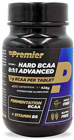 Premier Integratori Hard BCAA Advanced 8:1:1 | Aminoacidi ramificati (BCAA) 8:1:1 di qualità farmaceutica | senza glutine e zuccheri - con vitamina B6 (400 compresse)