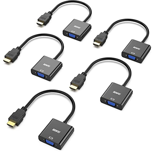 BENFEI - HDMI to VGA Cable, Gold Plated, Set of 5, Male to Female for Computer, Laptop, PC, Monitor, Projector, HDTV, Chromebook, Raspberry Pi, Roku, Xbox and More, Black