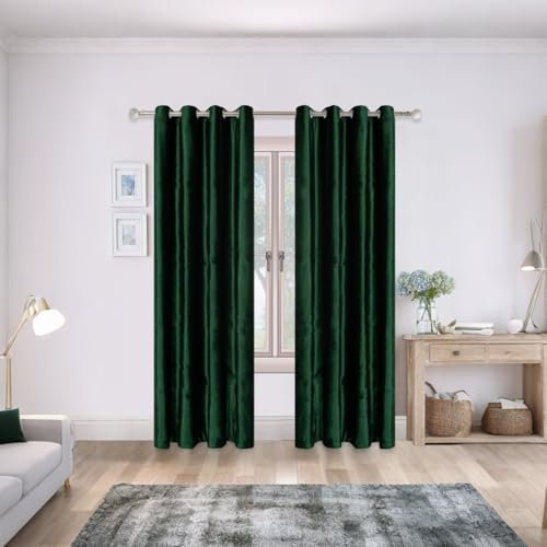 MYRU 2-Panel Velvet Eyelet Curtains for Bedroom & Living Room - Soft Room Darkening Drapes (2 Panels, 66x90 Inches, Green) - Elegant & Durable Window Treatment