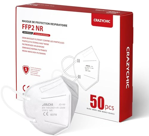 CRAZYCHIC - Maske FFP2 NR weiß zertifiziert CE EN149 - Atemschutzmaske - Hohe Filtration 5 Filterschichten - hypoallergen - einzeln verpackt - Box