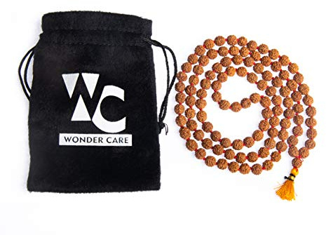Wonder Care Authentic Rudraksh Natural 5 Face Mala mit 108 + 1 Bead - Real Himalayan Rudraksha Seeds Religious Ornament Rosenkranz Japa Mala Halskette - Importiert aus Nepal