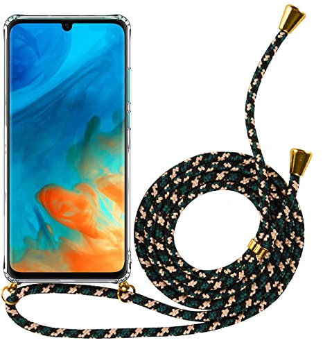 CoolGadget Necklace Hülle mit Band Für Huawei P30 Pro - Transparent Silikon Case [Anti-Gelb] Umhängeband - Cover P30 Pro mit Kordel in Camouflage Grün