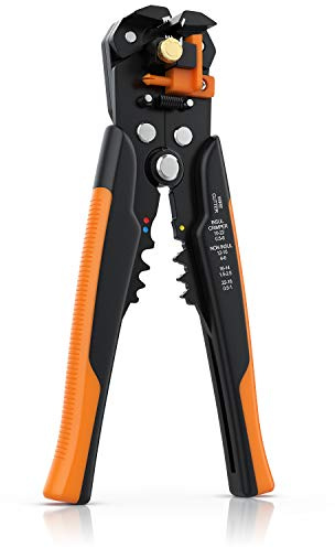 Brandson - Abisolierzange selbsteinstellend - 10-24 AWG - Kabelschneider zum Abisolieren für Kabeldurchmesser von 0.2-6mm² - Crimpzange Crimpen 0,5 – 6 mm2 - Box mit 60 Klemmen
