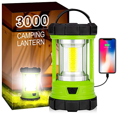 elesall Camping Lantern, 3000LM LED Rechargeable Battery Operated Lantern, 5 Light Modes, COB Waterproof Lantern Flashlight, Camping Light for Power Outage, Hurricane, Survival, Hiking