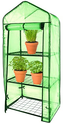 Royal Gardineer Balkongewächshaus Folie: Folien-Gewächshaus, 4 Etagen, aufrollbare Tür, 69 x 160 x 49 cm, grün (Foliengewächshaus, Mini Gewächshaus Folie, Grow)