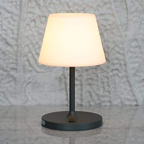 LOTITOL Outdoor Table Lamp/Cordless USB Rechargeable 4000mAh / 2700K LED/Touch Dimmable/Portable Battery Operated / IP44 Waterproof/PE Shade/Bedroom Dinning Camping Patio (9.6in, Dark Grey)