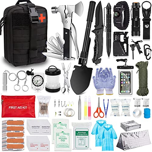 scosao Survival Kit Outdoor Erste-Hilfe-Kit, Militär Notfall Ausrüstung und Überlebensausrüstung, Außen Notfall Ausrüstung Survival Set für Outdoor Camping Bushcraft Wandern Jagd,Black