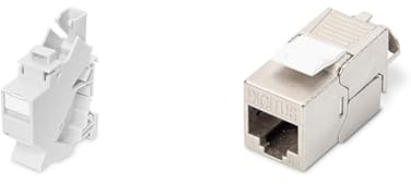 DIGITUS Set: Hutschienen-Adapter – 1 Stück – Mit 1x Cat6A Keystone-Modul – 45° Gewinkelt – Beschriftungsfeld – Staubschutzklappe