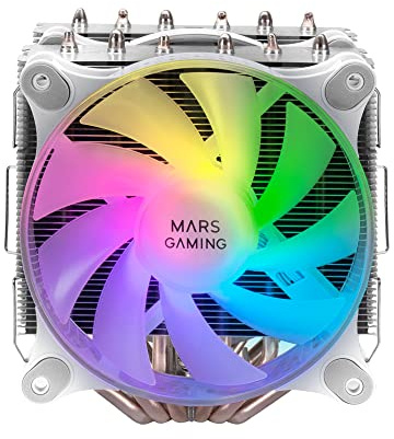 Mars Gaming MCPU-XT Weiß, CPU Kühlkörper, Dual Tower Kühlung, 6 HCT Heatpipes, TDP 300W, 2 ARGB PWM 12cm Lüfter