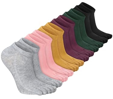 Bencailor 6 Pares Calcetines Mujer 5 Dedos Compresión Algodón Color Puro(Color Cálido,5-9)
