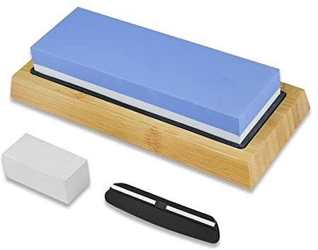 pietra per affilare coltelli, Lre Co. affila coltelli da cucina 1000 6000 affilacoltelli knife sharpener professionale, tra cui base in bambù, gomma antiscivolo, guida angolare, pietra piatta