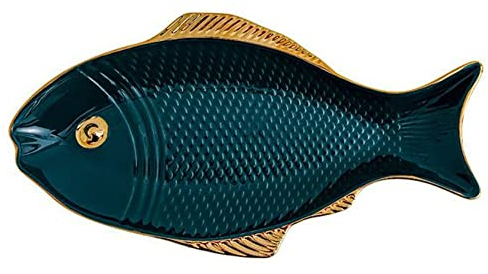 Piatti da insalata a forma di pesce, in ceramica, 30 cm, piatti piani per pasta e dessert, piatti da portata per antipasti, sushi, frutta (verde)