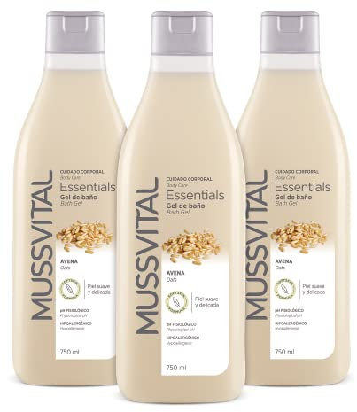 Mussvital Essentials- Gel de Baño, Avena, 3 x 750 ml, Hipoalergénico