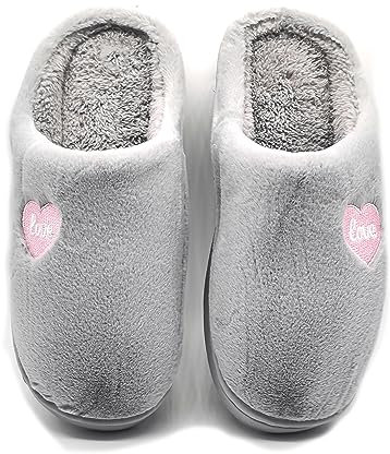 P&L ITALY COLLECTION Zapatillas De Estar por Casa Mujer Invierno Pantuflas Antideslizantes Calido Termico Algodón 220 (Grey Love, numeric_3839)