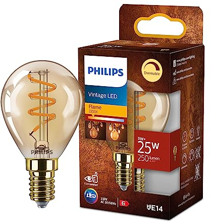 Philips LED Vintage Lampadina Ambrata, 25W, E14, Luce Bianca Calda, Dimmerabile