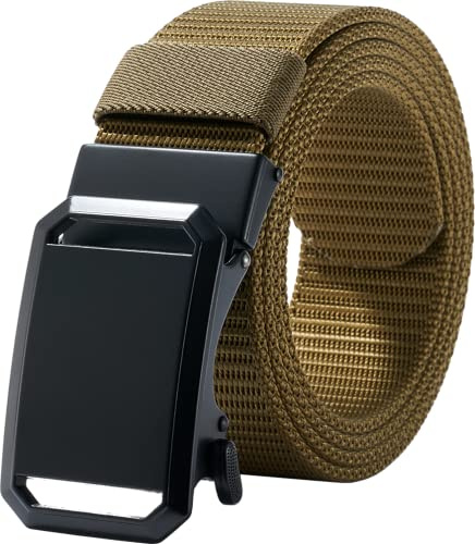 LionVII Bälte män – bälte för män med spärrhake automatiskt spänne, arbetsbälte justerbart för män arbete utomhus sport vandring [130 cm L x 3,8 cm B], Olivbrun, one size