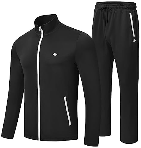 MoFiz Tuta sportiva da uomo, manica lunga, casual, con cerniera completa, da corsa, 2 pezzi, Large