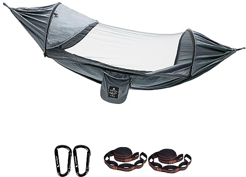 HIKEMAN Camping Hängematte mit Moskitonetz - Ultra-Light Hängematte Outdoor,Traggurt und Karabinerhaken aus Fallschirm-Nylon Tragfähigkeit für Camping,Garten,Trekking und Backpacking (Grau)