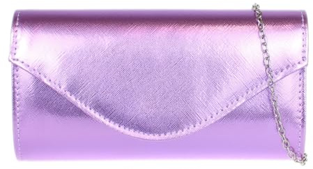 Girly Handbags Schlichte Damen-Clutch aus Kunstleder in Metallic-Optik Lila