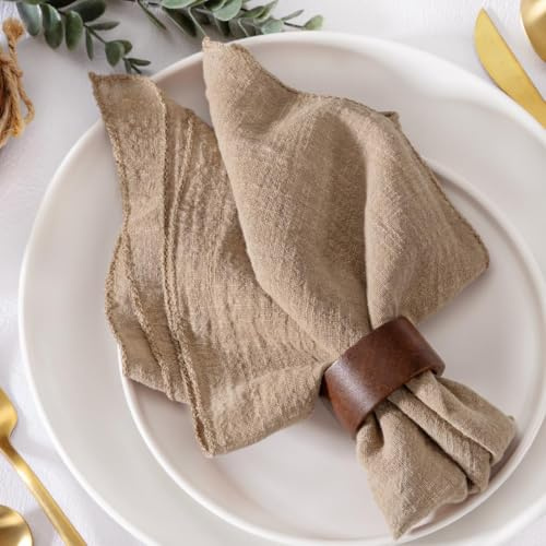 MLMW Lot de 6 Serviettes de Table bohèmes en Lin lavables en Vrac pour fête de Mariage, fête prénatale, fête prénuptiale, Anniversaire – 41,9 x 41,7 cm – Marron Nude