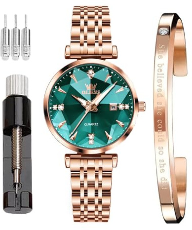 OLEVS Women's Watch Luxury Rose Gold Women Slim Thin Lightweight Watch Stainless Steel Mesh Watches