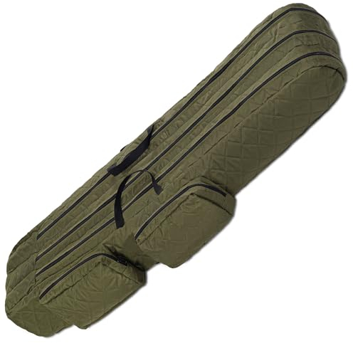 Ferocity Angeltasche für Angelruten und Angelausrüstung 150 cm | 3 Fächer Rutentasche mit 3 Innenfächern für Kescher und Rutenhalter | Wasserfestes Rutenfutteral | Gesteppt Grün [023]