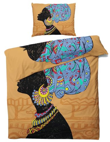 QEODAH Winter Bettwäsche 135x200 Afrikanische Frau - Afrika Bettbezug 135 x 200 2er Set - Wendebettwäsche & Kissenbezug 80x80 cm - Weiche Mikrofaser Bettwäsche-Sets mit Reißverschluss
