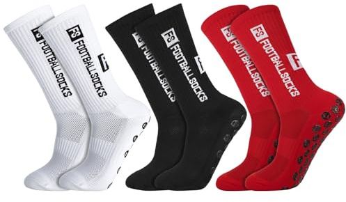 Apricitie 3 Paar Fußball Socken, 39-46 Anti Rutsch Grip Fußball Socken Rutschfeste Socken Fußball Sportsocken Trainingssocke Fußballsocken für Herren Damen, schwarz,weiß,rot