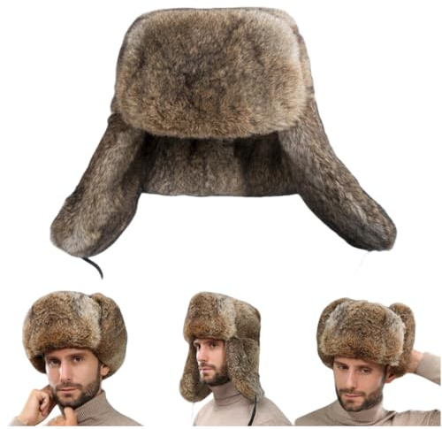 OSMARI Unisex Russische Wintermütze, Herren Winter Fliegermütze Russische Uschanka Hut mit Ohrenschützer Kappe Windbreaker,Braun XL