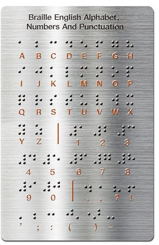 Tableau de l'alphabet en braille avec points en relief, chiffres et ponctuation pour débutants, cadeaux éducatifs, aide pédagogique en braille pour enfants aveugles et adultes (18,3 x 12,9 cm)