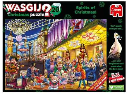 Wasgij Christmas 20, Spirits of Christmas - 2 x 1000 Piece Puzzles - Festive Fun Set of 2 Adults Jigsaw Puzzles - 100% Recycled Cardboard - 2 in 1, 1000pc Puzzle Set with Box Image Puzzle - Jumbo