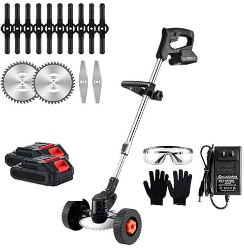 CUSTOMCREAT Cortacésped,desbrozadora Inalámbrica 3 En 1 con Cuchillas,Multifuncional, Herramienta De Corte Eléctrica, Mango En Forma De D,2 Ruedas, 21 V Suministro De Baterías, Recargable