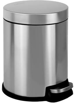 TARUNMO Small Pedal Bin with Lid - Bathroom Bin, Stainless Steel Trash Can with Silent Soft-Close Lid, Non-Skid Base, Perfect for Bathroom Bedroom Office 5L