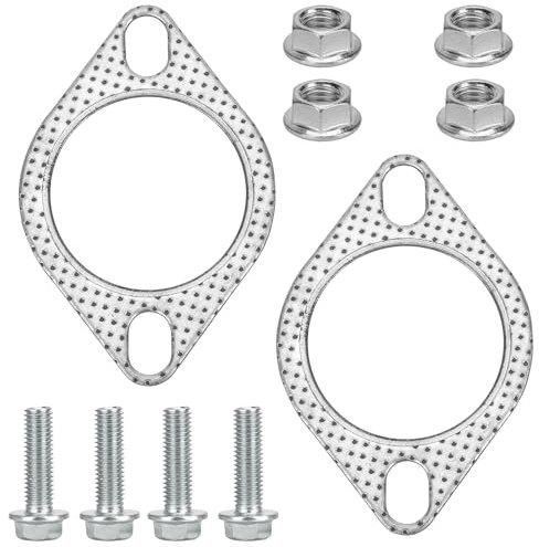 2pcs Car Exhaust Gasket, 2.5 Inch Exhaust Flange Gasket with 4 Bolts & 4 Nuts Exhaust Manifold Gasket Catalyst Converter Gasket for Connecting Car Exhaust Pipe
