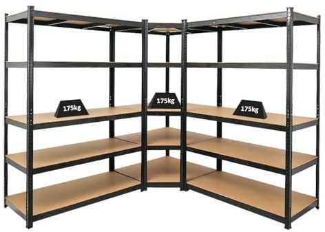 PROREGAL Mega Deal Eckregal Ragnar 1x: 180x90x60cm | Taurus 2X: 180x120x60cm Schwarz Fachlast 175kg, Kellerregal, Steckregal, Garagenregal, Lagerregal